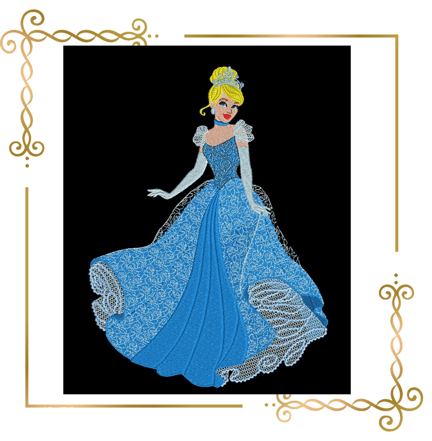 Princesse Cendrillon , la princesse de conte de fées, 2 tailles, motif de broderie à télécharger directement