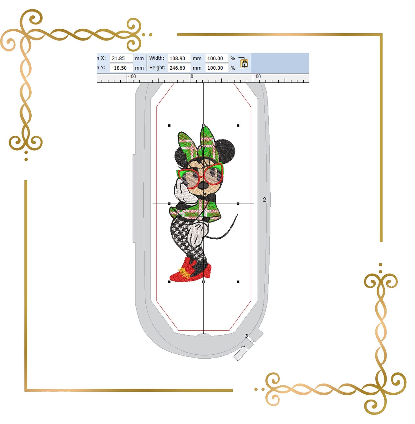 Mouse,  Fashionista,   Fantasy, Minnie in glasses and fancy clothes, parody embroidery design to the direct download.