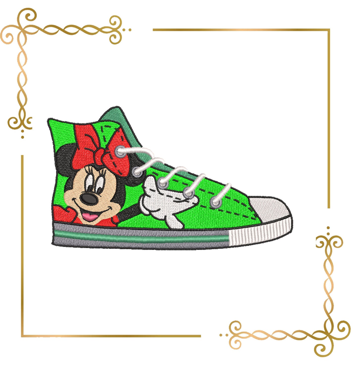 Minnie Sneaker 2 Größen Fantasie Parodie Stickmuster zum direkten Download.