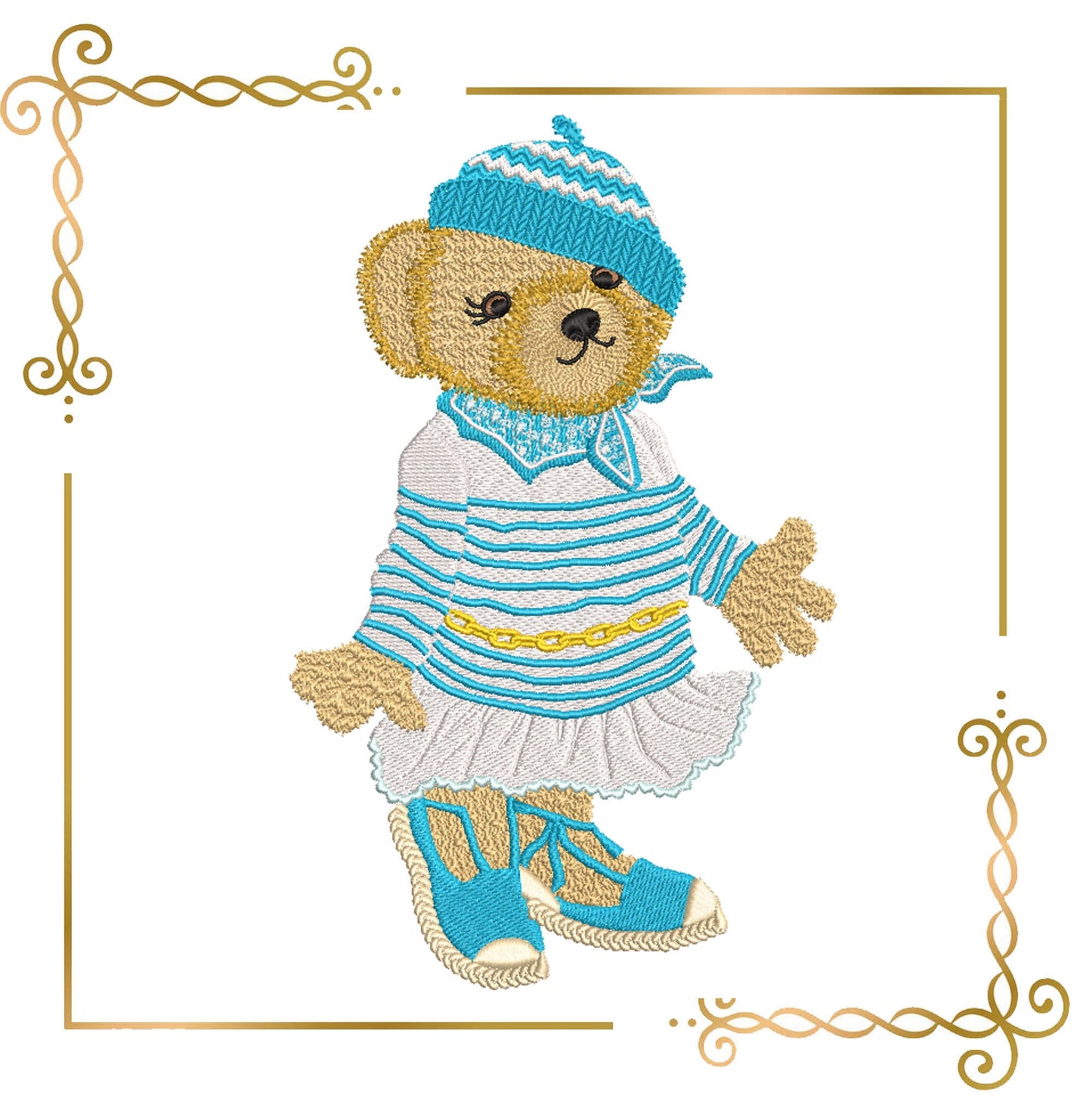 Teddy Bear Gucci Super Fashion cub, girl, Sea, cartoon character, 2 Sizes embroidery design to the direct download.