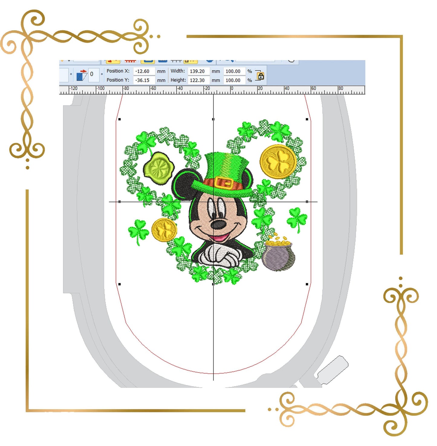 Sankt Patrick's day Mouse Fantasy,  Mickey  2 sizes parody embroidery design to the direct download.