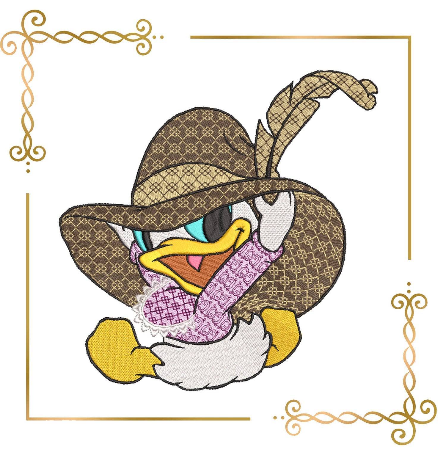 Cartoon Characters Donald duckling hat Fashionable Disney Gucci  digital machine embroidery design