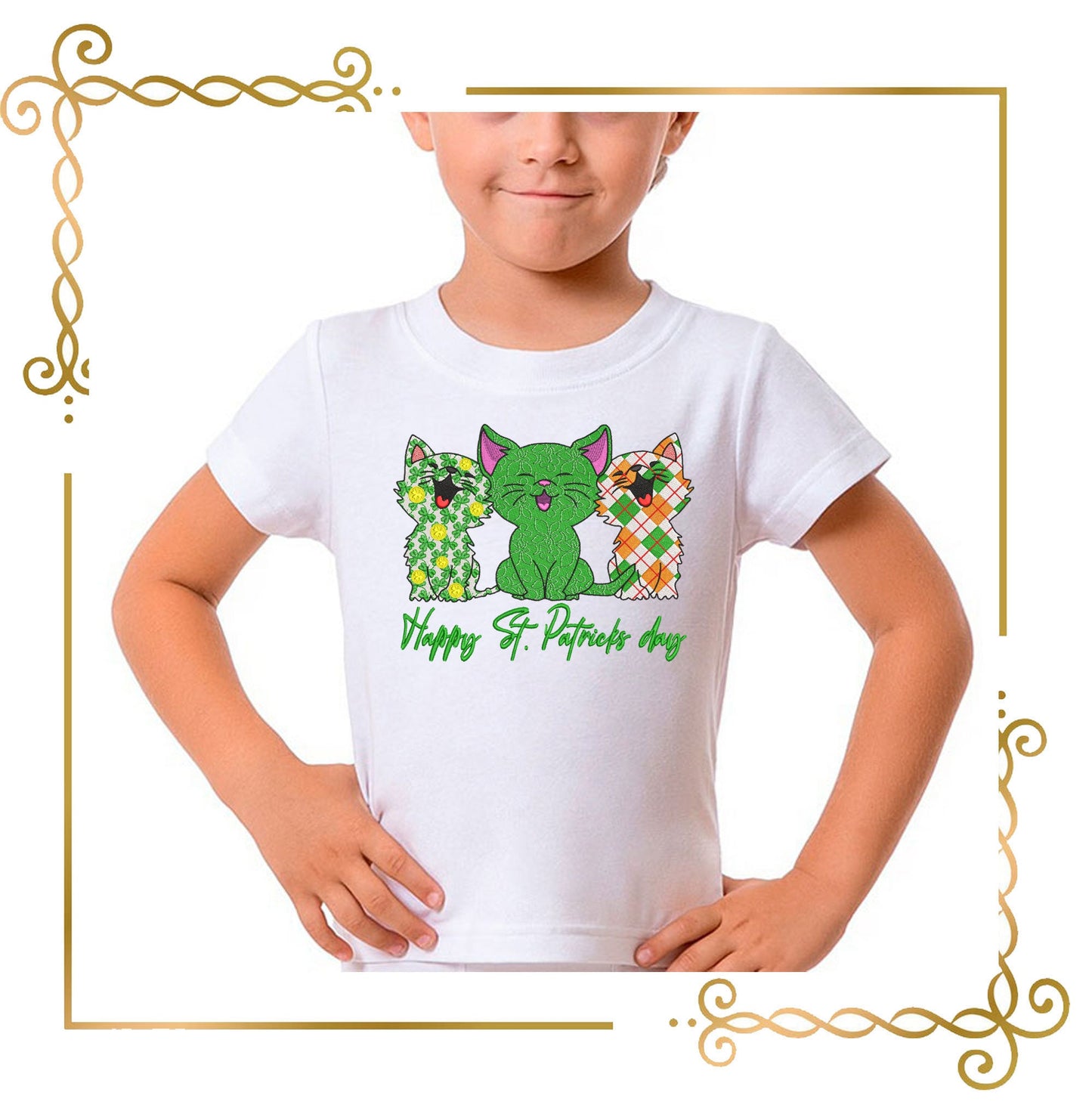 Sankt Patrick's day, Super Fashion Kitties,  cartoon character, 2 Sizes embroidery design to the direct download.