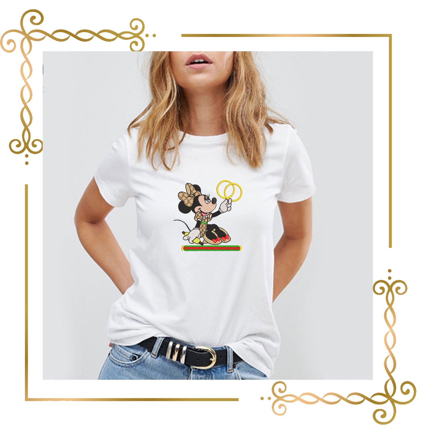 Mouse,  Fashionista, Minnie, holds the rings,  Fantasy, 2 Sizes,  2  types  embroidery design to the direct download.