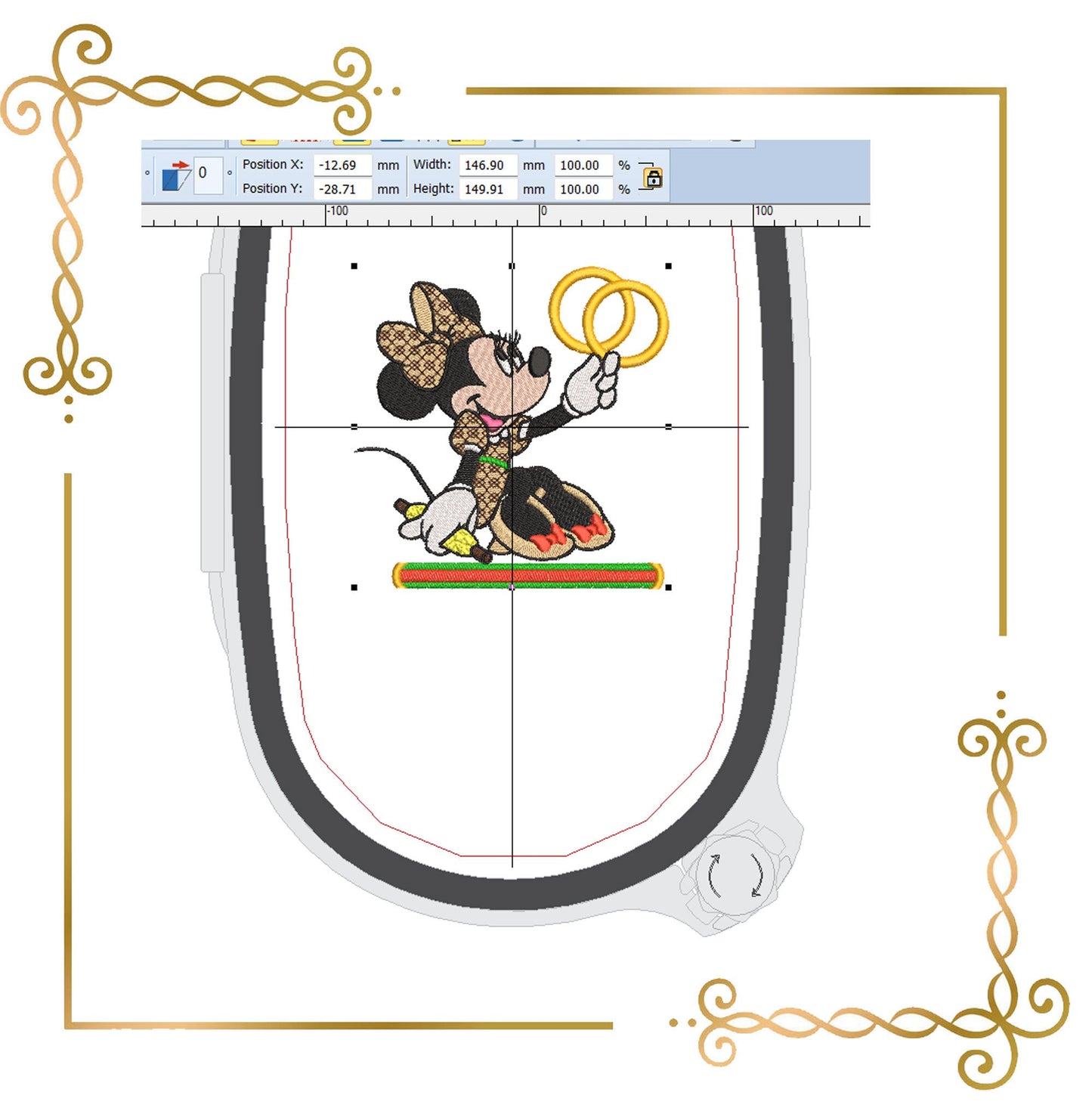 Mouse,  Fashionista, Minnie, holds the rings,  Fantasy, 2 Sizes,  2  types  embroidery design to the direct download.