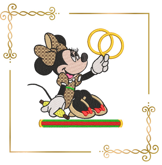Maus, Fashionista, Minnie, hält die Ringe, Fantasie, 2 Größen, 2 Arten Stickmuster zum direkten Download.