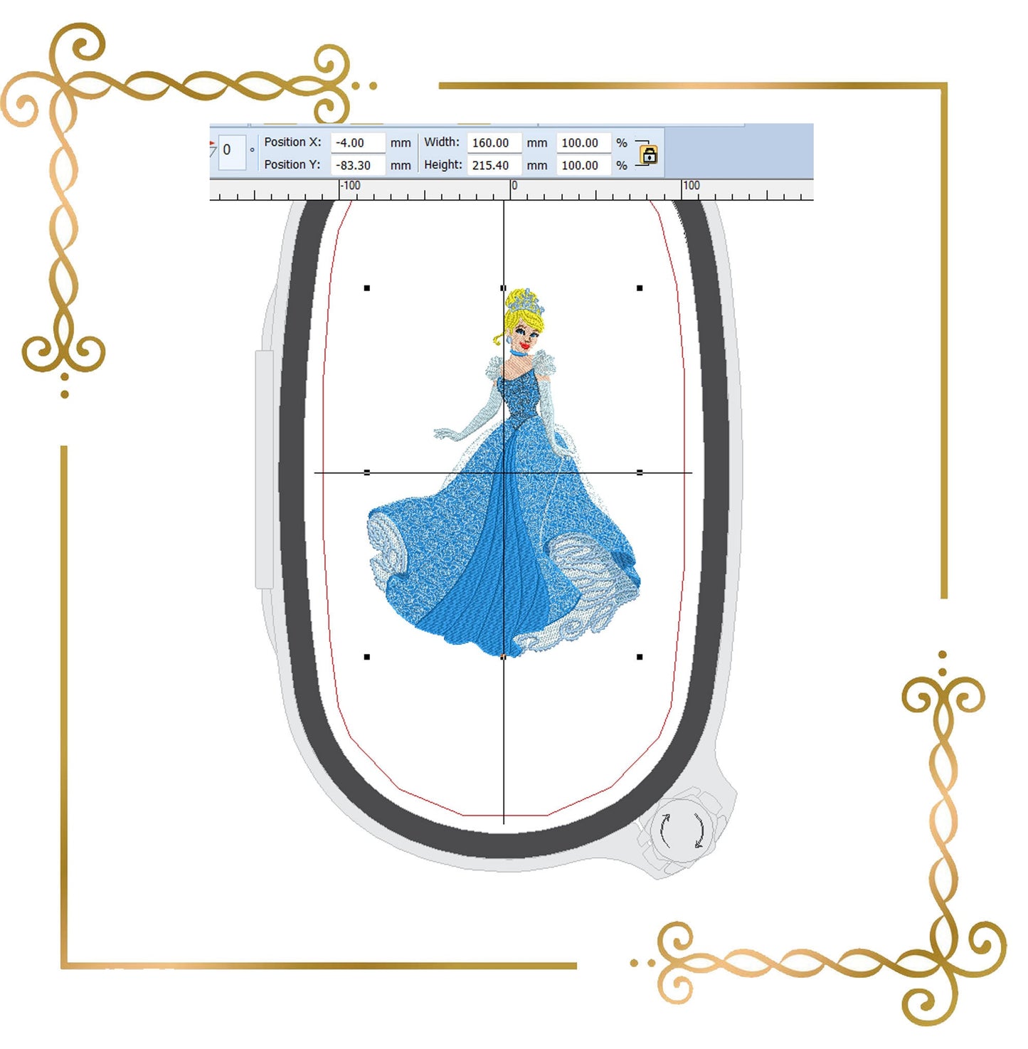 Princess Cinderella , the fairy tale princess, 2 Sizes, embroidery design to the direct download