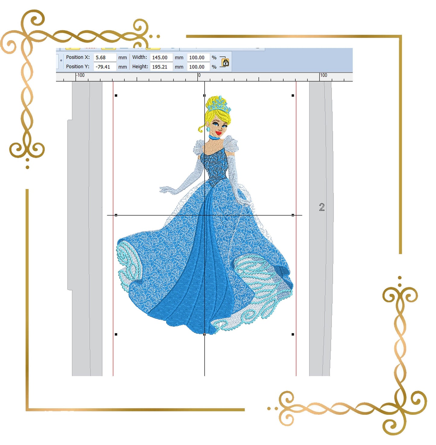 Princess Cinderella , the fairy tale princess, 2 Sizes, embroidery design to the direct download