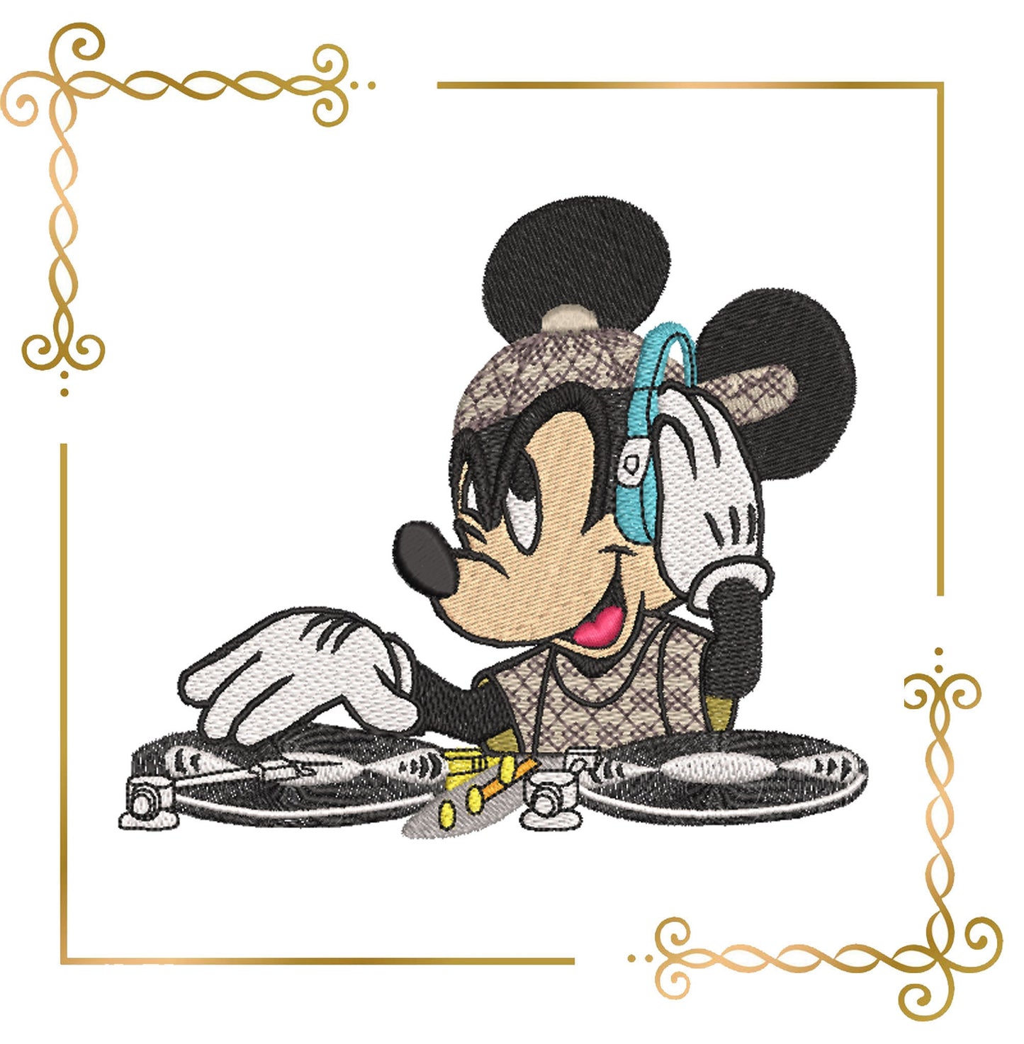 Mouse  Mickey DJ with sheet music,3 options,  Fantasy, parody, embroidery design to the direct download.