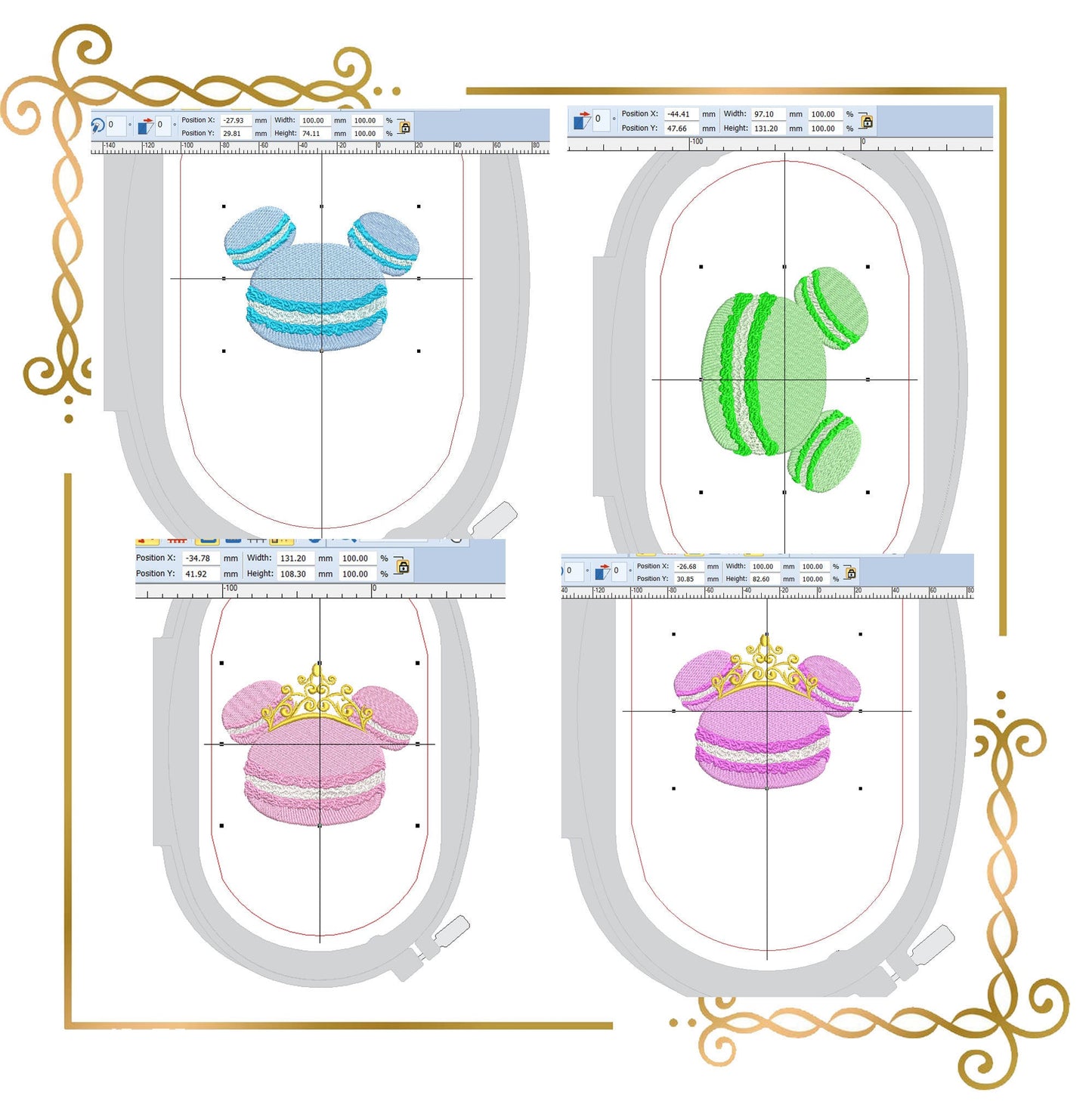 Mouse macaroon, Head,  Parody, 2 Sizes embroidery zum direkten Download.