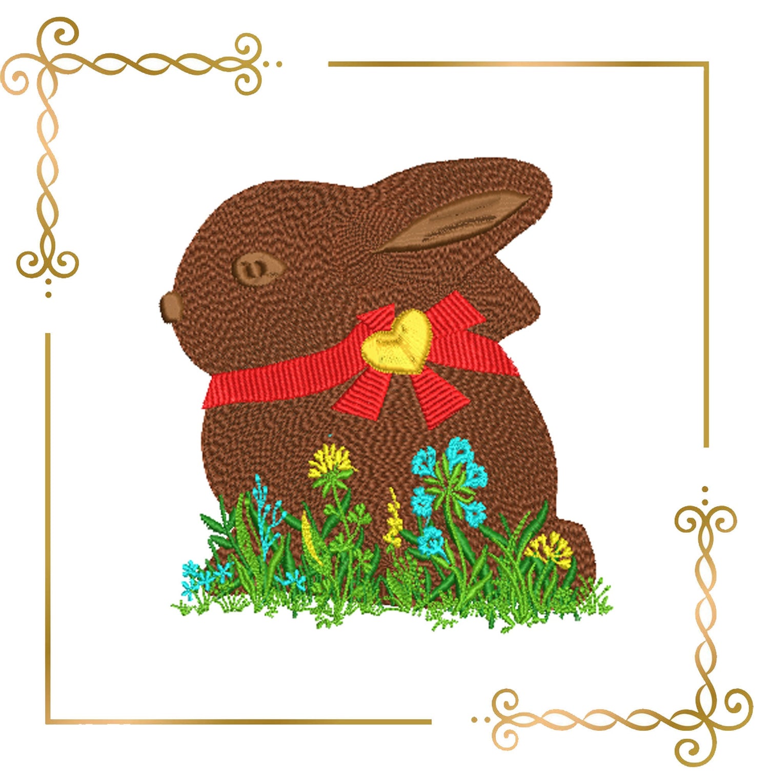 Easter chocolate bunny rabbit digital machine embroidery design