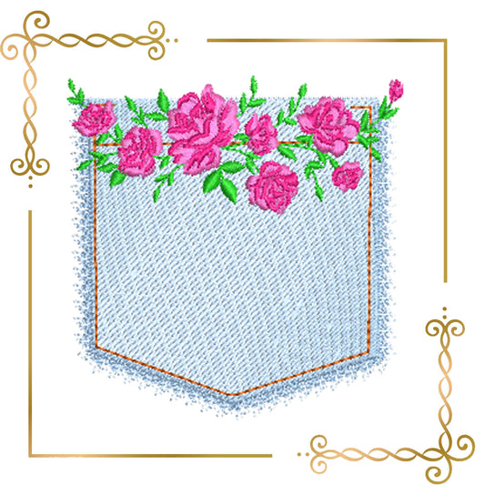 flowers, jeans, rose, pocket, embroidery design to the direct download.