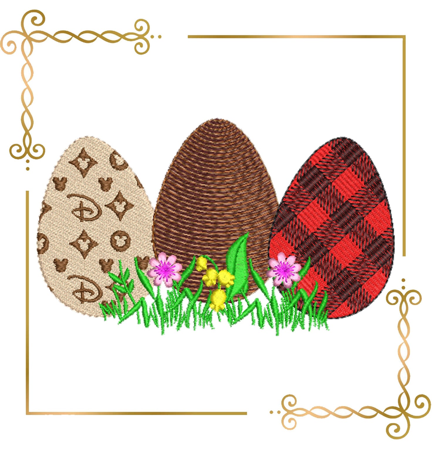 Easter eggs flowers machine embroidery design