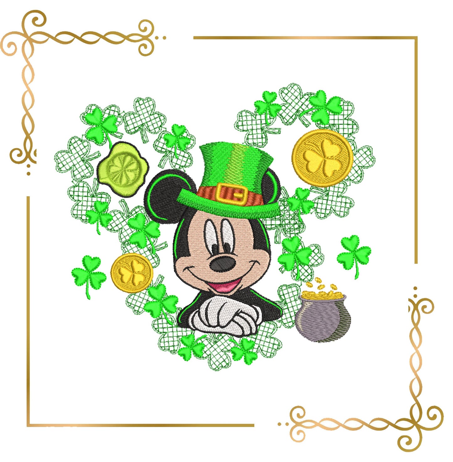 Sankt Patrick's day Mouse Fantasy,  Mickey  2 sizes parody embroidery design to the direct download.