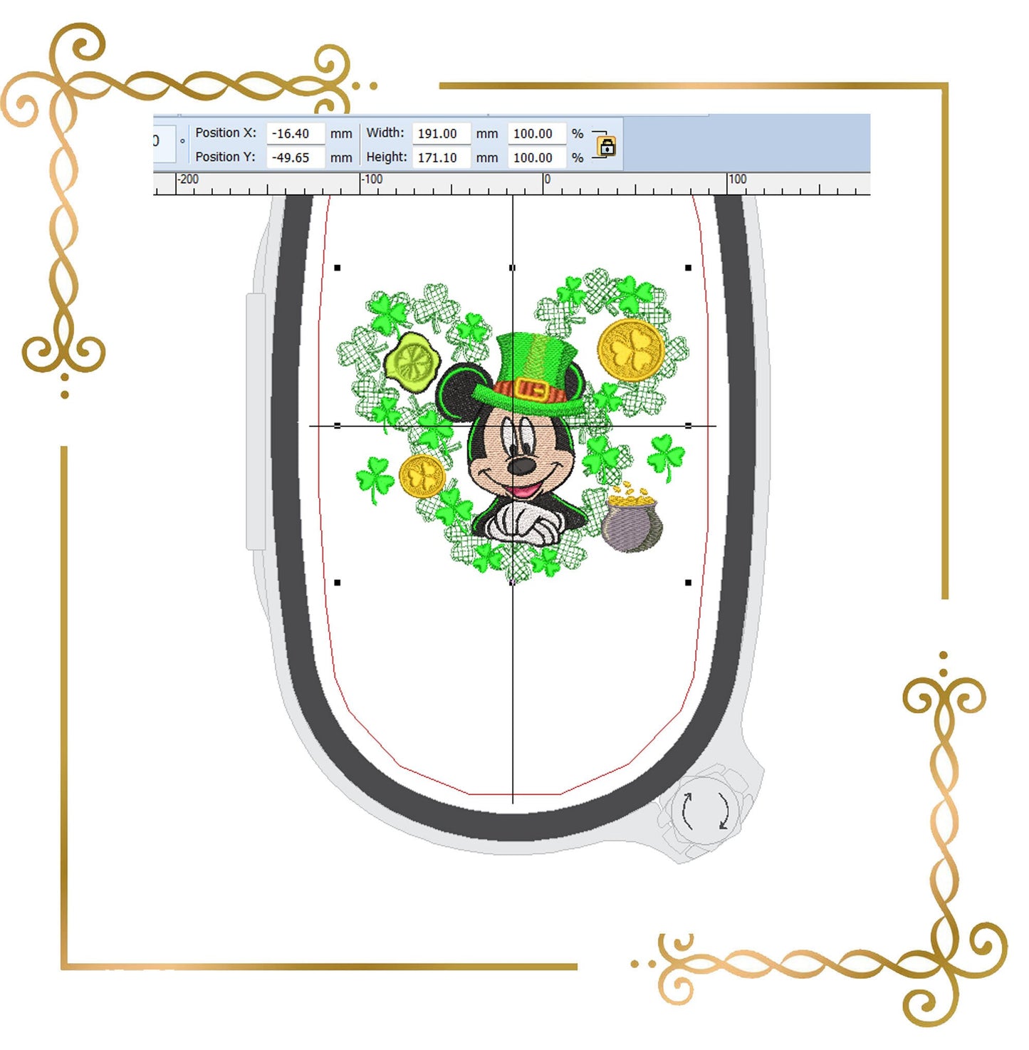 Sankt Patrick's day Mouse Fantasy,  Mickey  2 sizes parody embroidery design to the direct download.