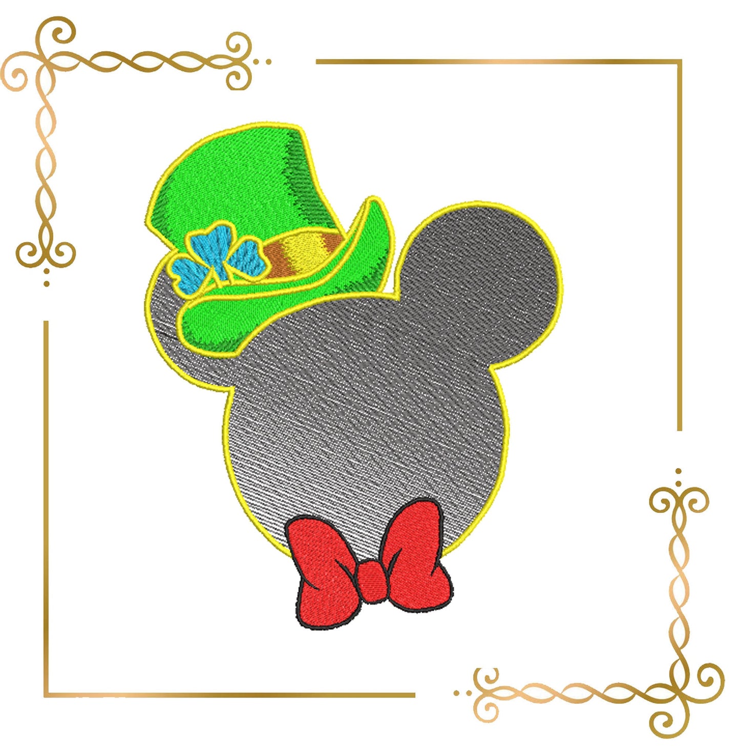 Sankt Patrick's day, Mouse Fantasy, sankt  patrick's day, Mickey in the hat, 2 Sizes parody embroidery design to the direct download.