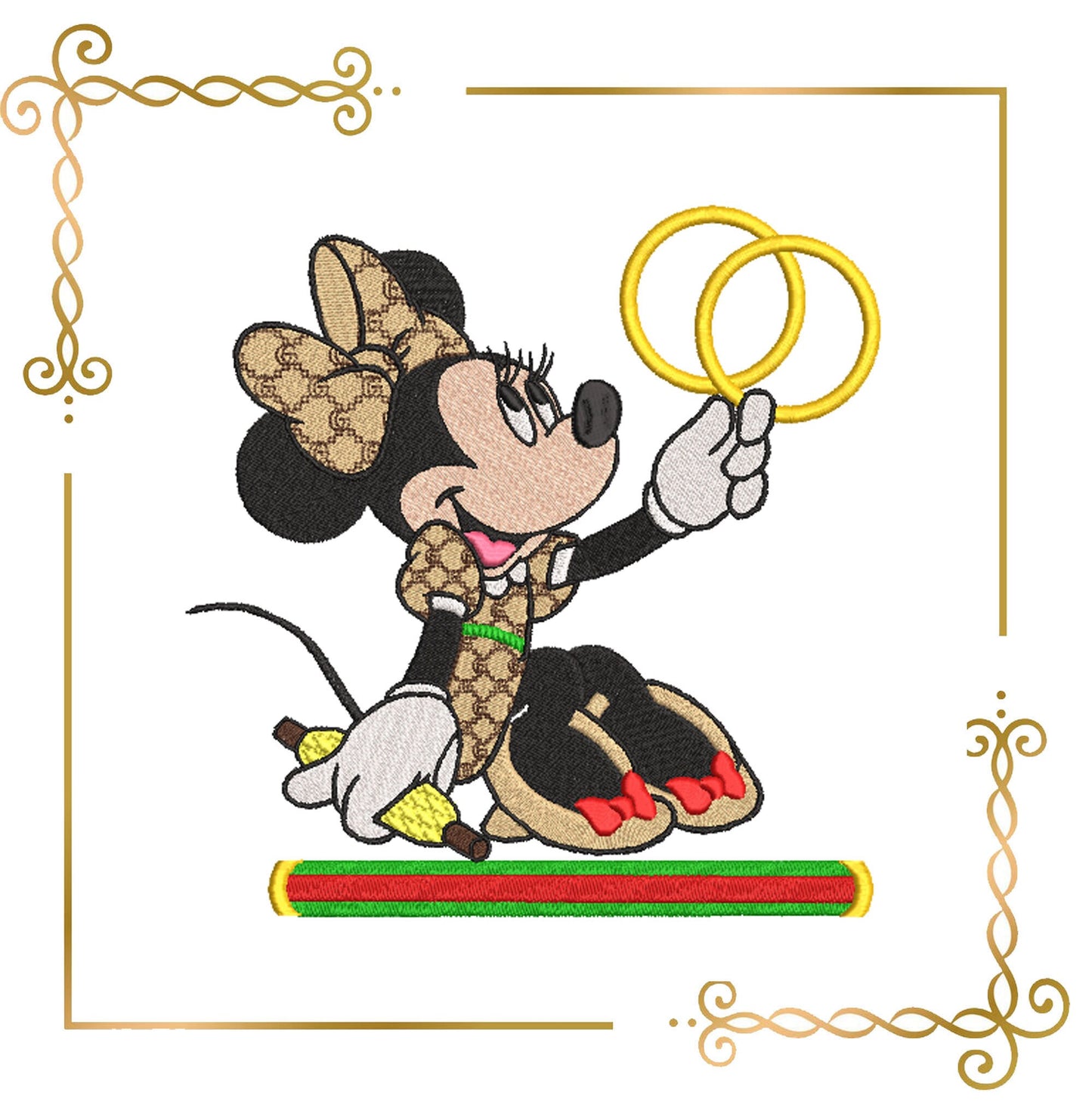 Mouse,  Fashionista, Minnie, holds the rings,  Fantasy, 2 Sizes,  2  types  embroidery design to the direct download.