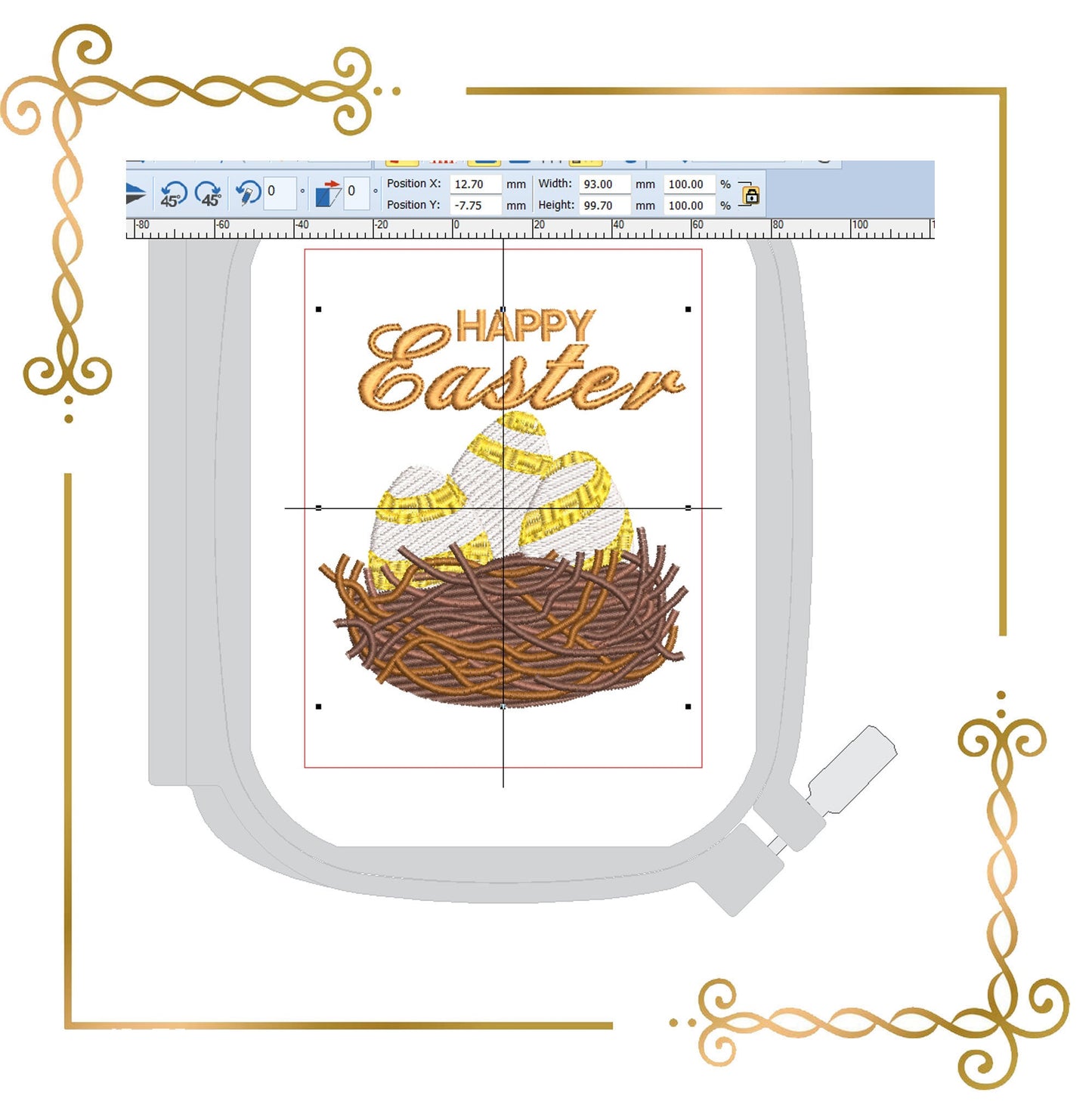 Easter eggs in the nest machine embroidery design