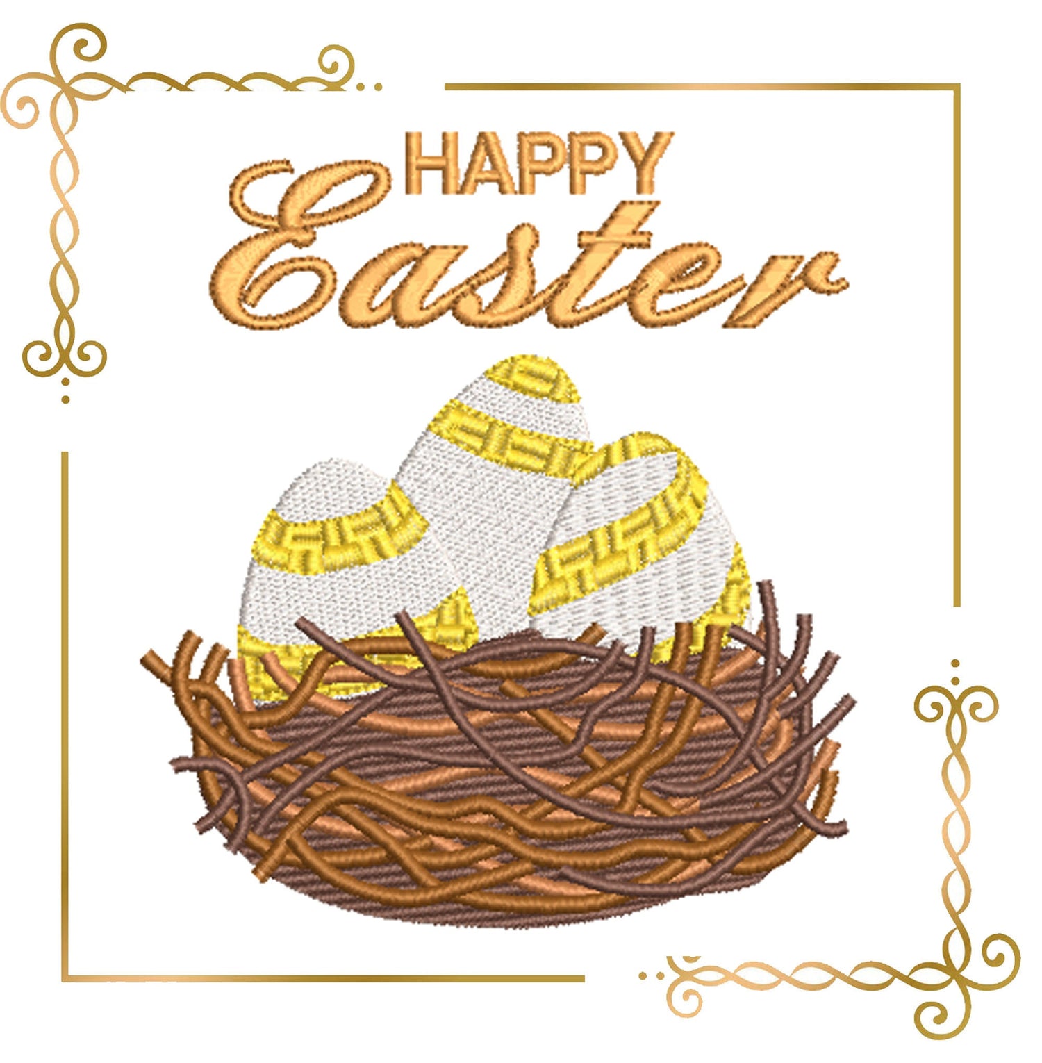 Easter eggs in the nest machine embroidery design