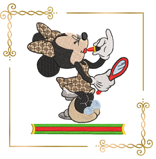 Mouse,  Fashionista,  Minnie with a mirror, Fantasy, dressed,  parody,  embroidery design to the direct download.