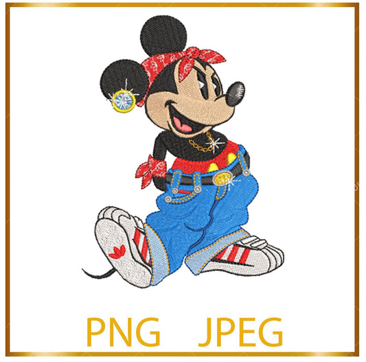 PNG- oder JPG-Dateien zum Ausdrucken, Maus mit Ohrring in Turnschuhen Mickey Fantasy-Parodie-Zeichentrickfigur, zum direkten Download.