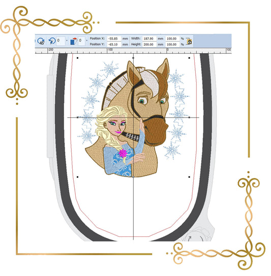 Princess Elsa and the Horse, Frozen, 2 Sizes, embroidery design to the direct download.