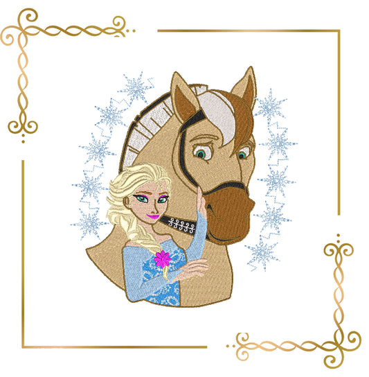 Princess Elsa and the Horse, Frozen, 2 Sizes, embroidery design to the direct download.