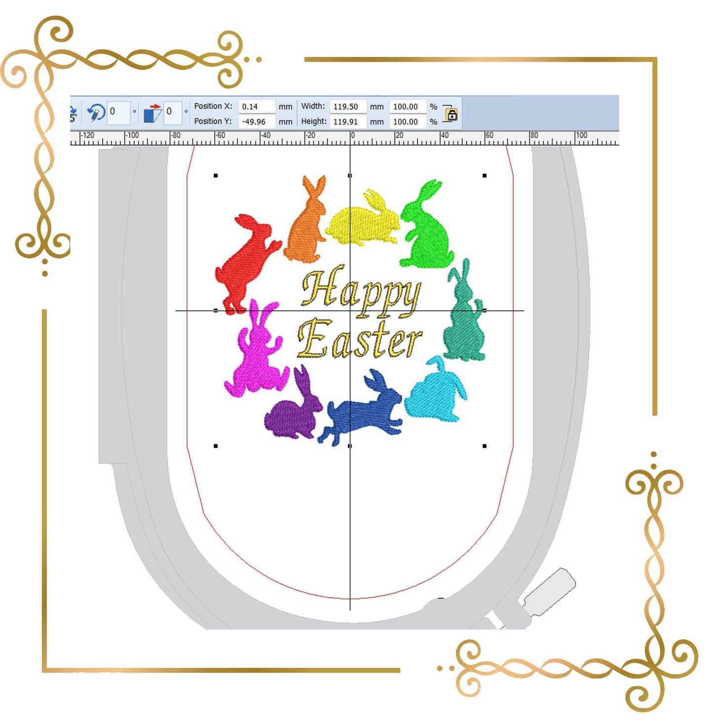 Easter bunnies rainbow machine embroidery design