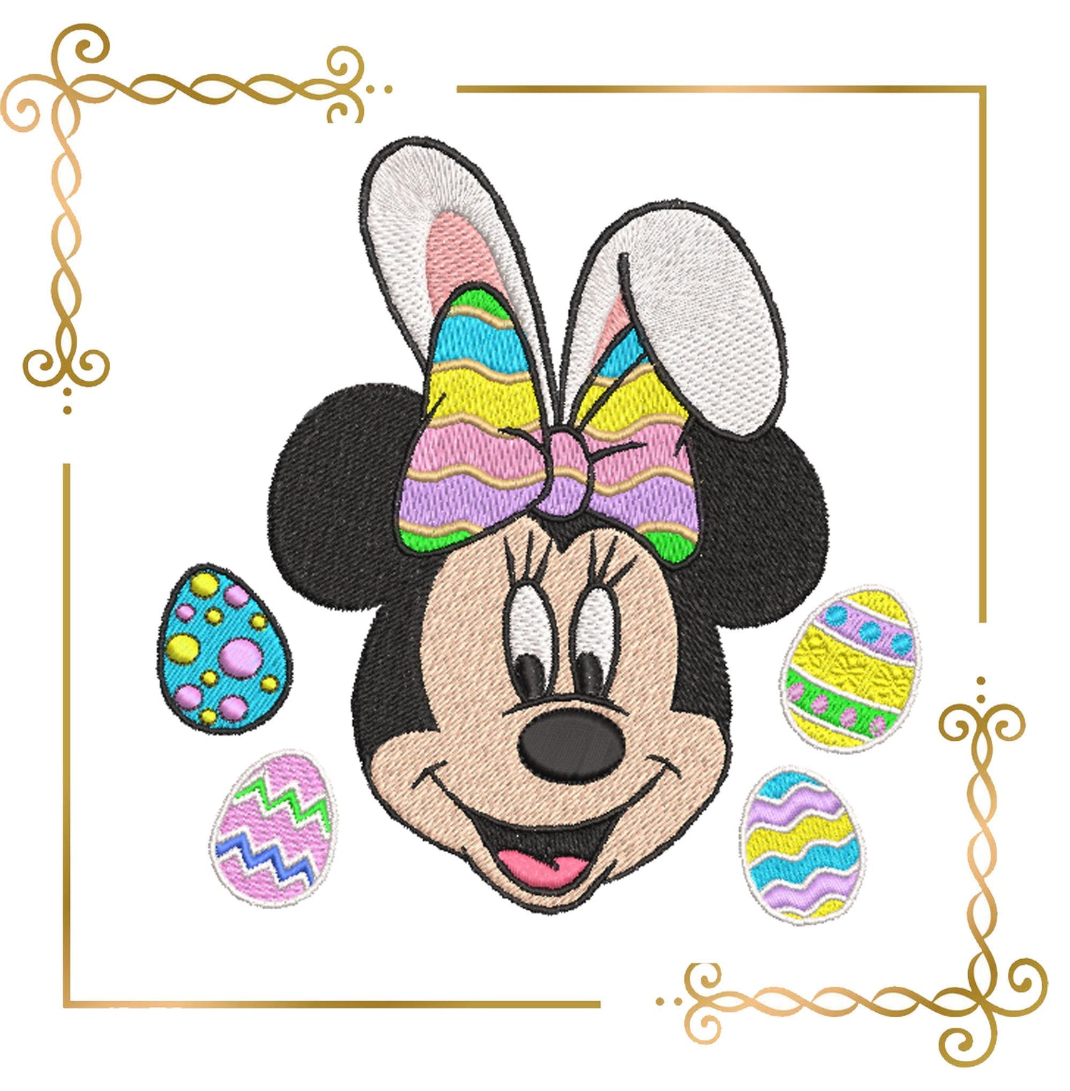 Easter Minnie Mouse Head Easter Bunny machine embroidery design