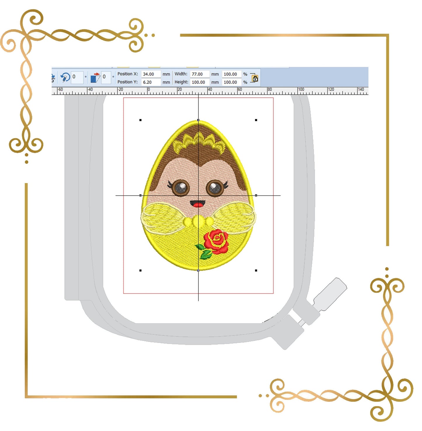 Easter Princess Belle Easter Egg machine embroidery design 