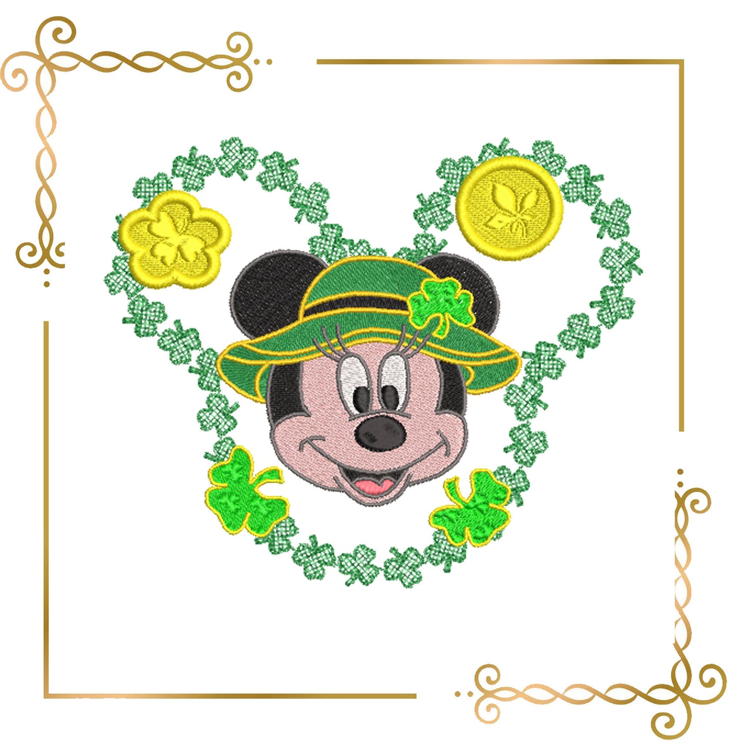 Sankt Patrick's day Minnie Mouse head hat Fantasy embroidery design digital