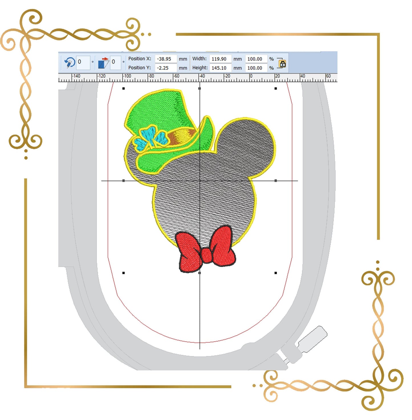 Sankt Patrick's day, Mouse Fantasy, sankt  patrick's day, Mickey in the hat, 2 Sizes parody embroidery design to the direct download.