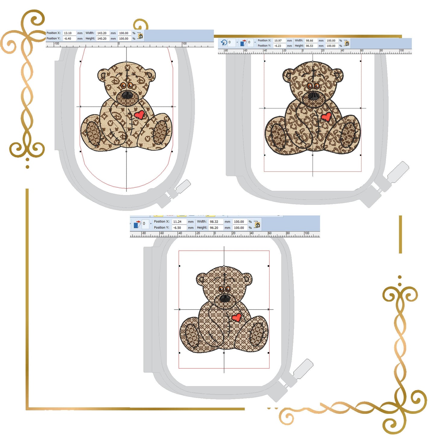 Teddy Bear Super Fashion,   3 variants, 2 sizes, embroidery design to the direct download.