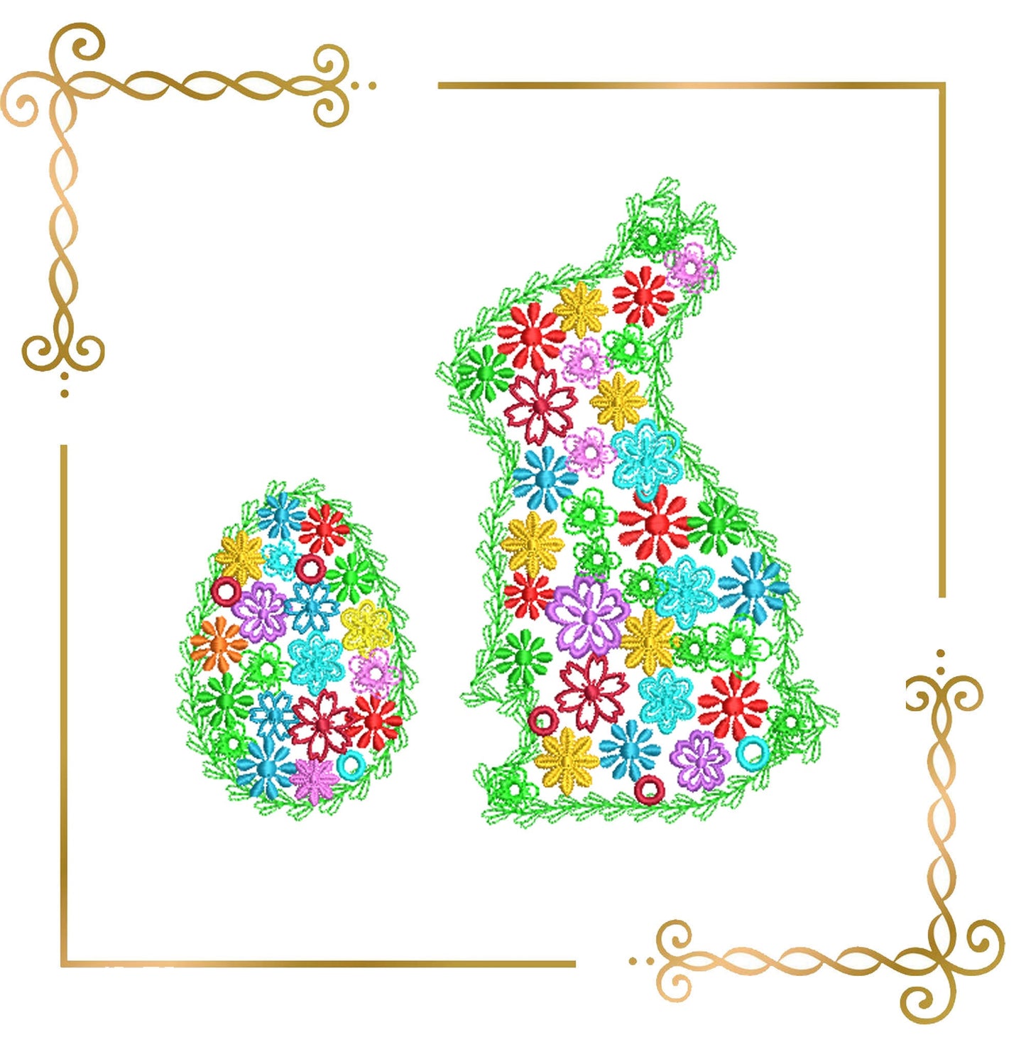 Easter bunny egg Flowers machine embroidery design