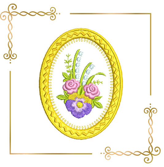 Flowers frame bouquet embroidery design to the direct download.