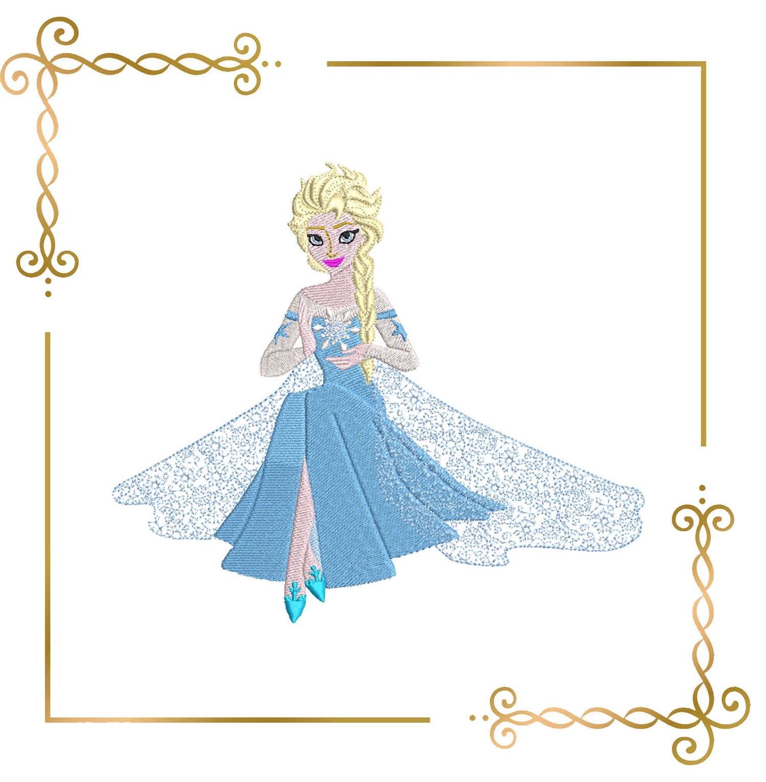 Princess Elsa Winter Frozen Elsa Disney character, in a fishnet lace dress magic, fairy tale, Embroidery  machine design  to the direct download