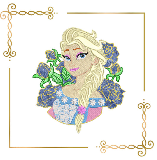 Princess Elsa Frozen Disney character flowers machine embroidery design