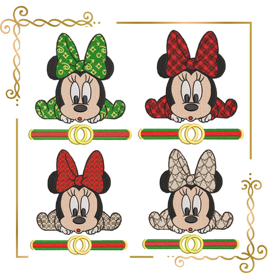 Souris Baby Minnie, 4 variantes, Fantasy. parodie. motif de broderie au téléchargement direct.