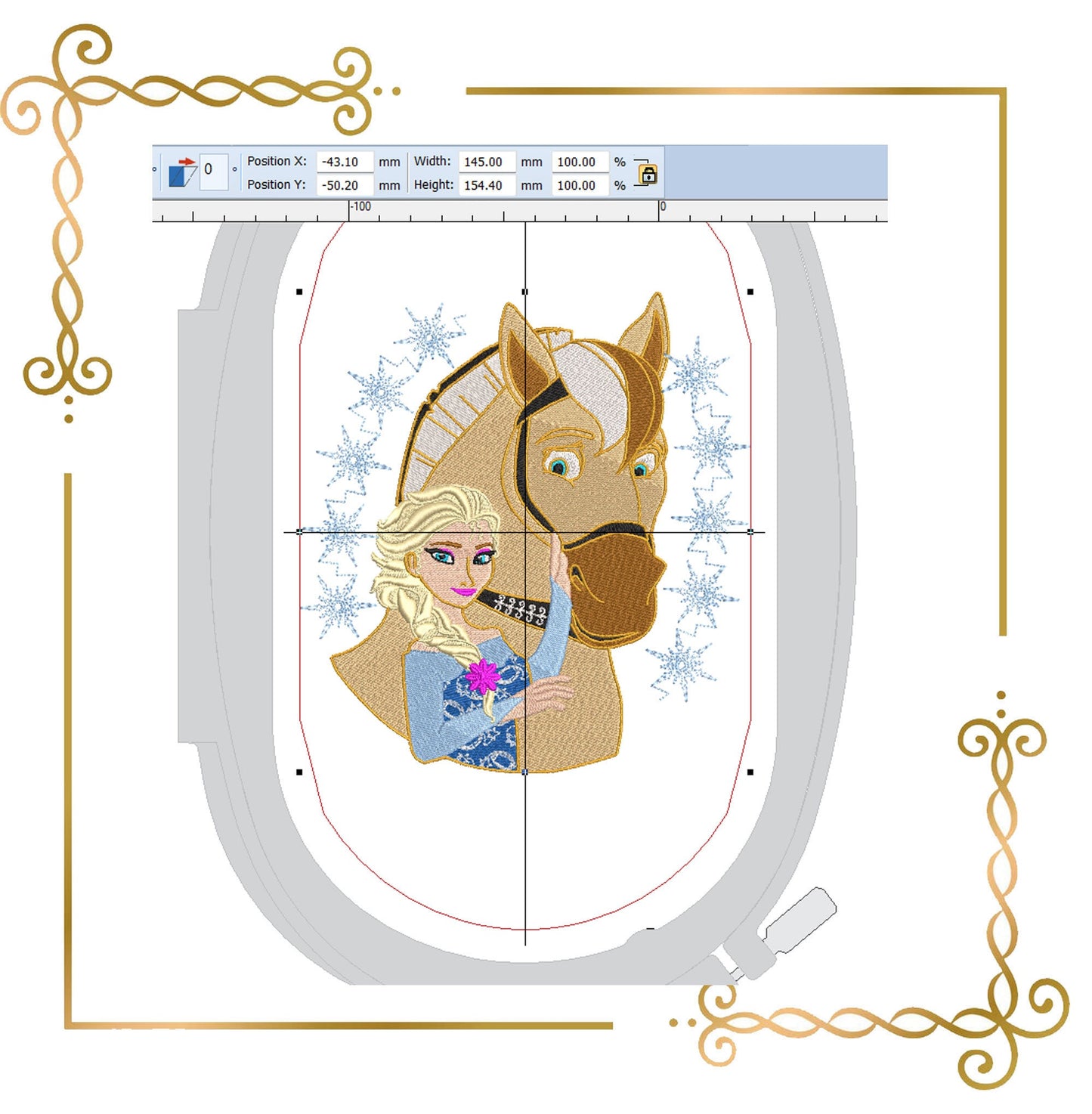 Princess Elsa and the Horse, Frozen, 2 Sizes, embroidery design to the direct download.