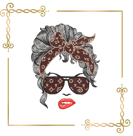 Muttertag, Mom Life Haare, Brille, 2 Größen, Stickmuster zum direkten Download.