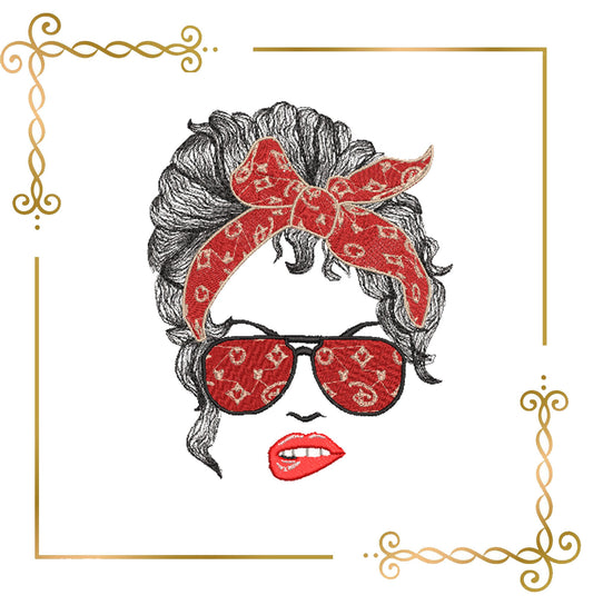 Muttertag, Mom Life Haare, Brille, 2 Größen, Stickmuster zum direkten Download.