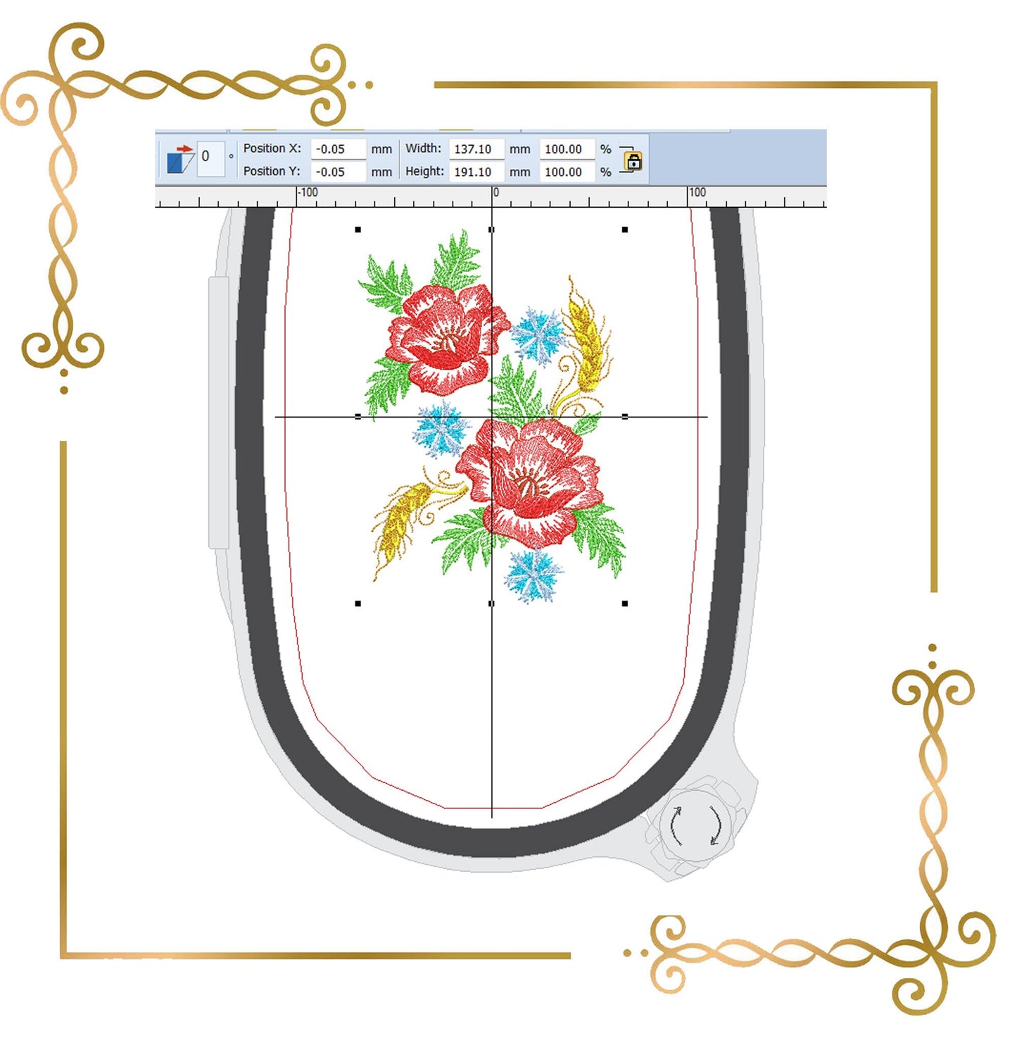 Flowers Red poppies, cornflowers,  wheat spikelets, embroidery design to the direct download.