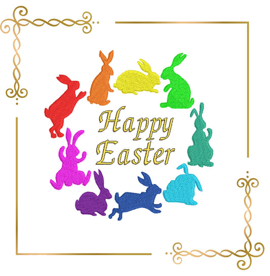 Free design Easter bunnies rainbow machine embroidery design