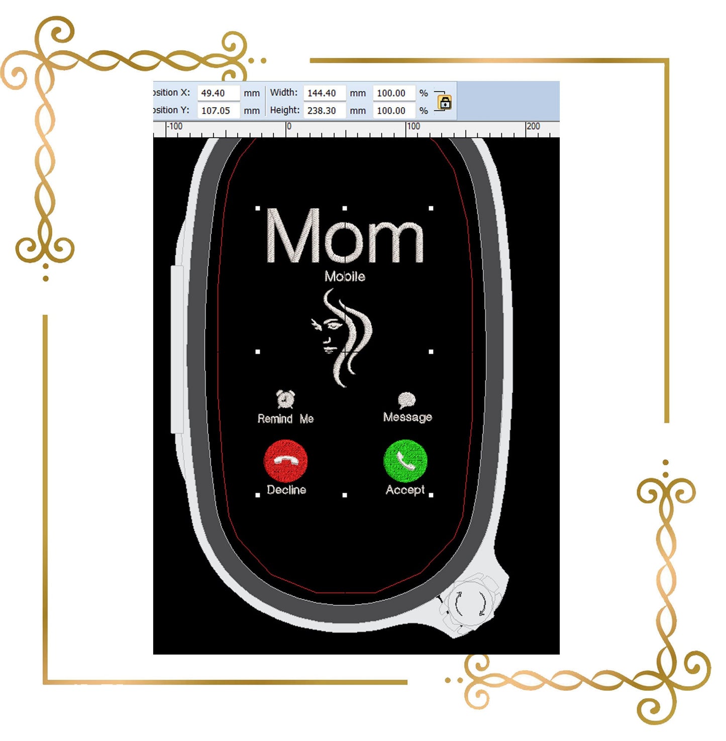 Mother's day,  MOM Mobile, lettering,  Holiday, 2 Sizes, Embroidery design to the direct download.