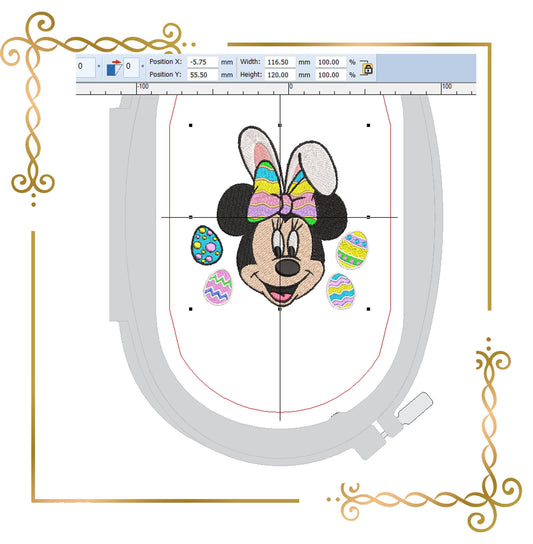 Easter Minnie Mouse Head Easter Bunny machine embroidery design