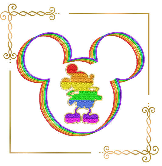 Mouse, rainbow,  head,  3 Sizes, embroidery  to the direct download