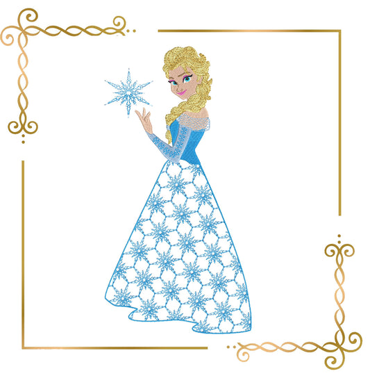 Princess  Elsa, Winter, Disney character , snowflake dress, Frozen,   Embroidery  machine design  to the direct download