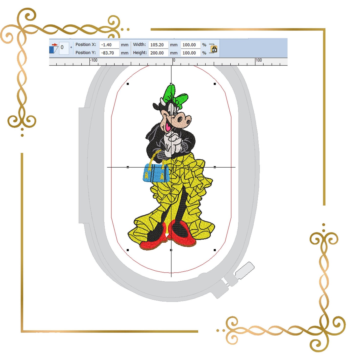 Characters and Cartoon Clarabelle, Fashionable, Cow, 2 Sizes,   embroidery design  zum direkten Download