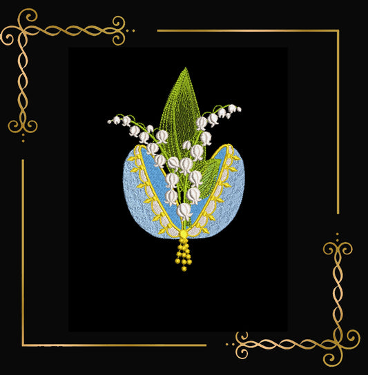 Easter holiday Fabergé egg lily of the valley machine embroidery design