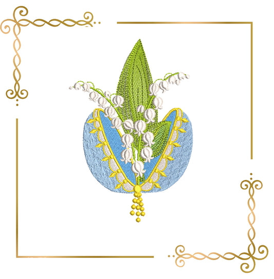 Easter holiday Fabergé egg lily of the valley machine embroidery design